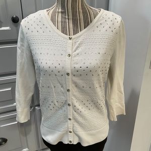 White Crystal Covered 3/4 Sleeve Snap Cardigan, Size M